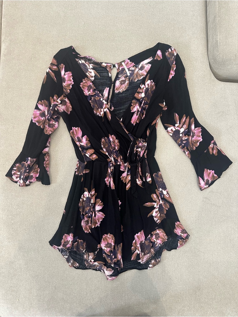 Free People All The Right Ruffles Pink and Black Wrap Romper